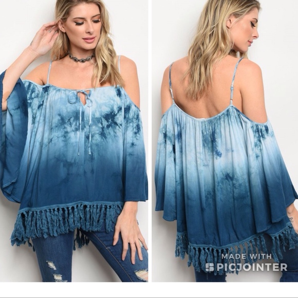 Tops - LAST 1! Bell Sleeve tassel fringe tie die blouse